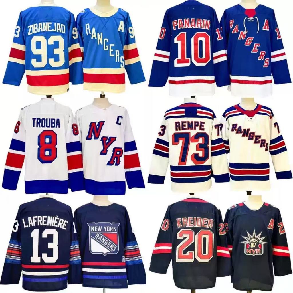 NHL Khúc Côn Cầu Jersey Rangers Khúc Côn Cầu Jersey hiphop Rời Size Lớn Dài Tay Thêu Thể Thao Áo