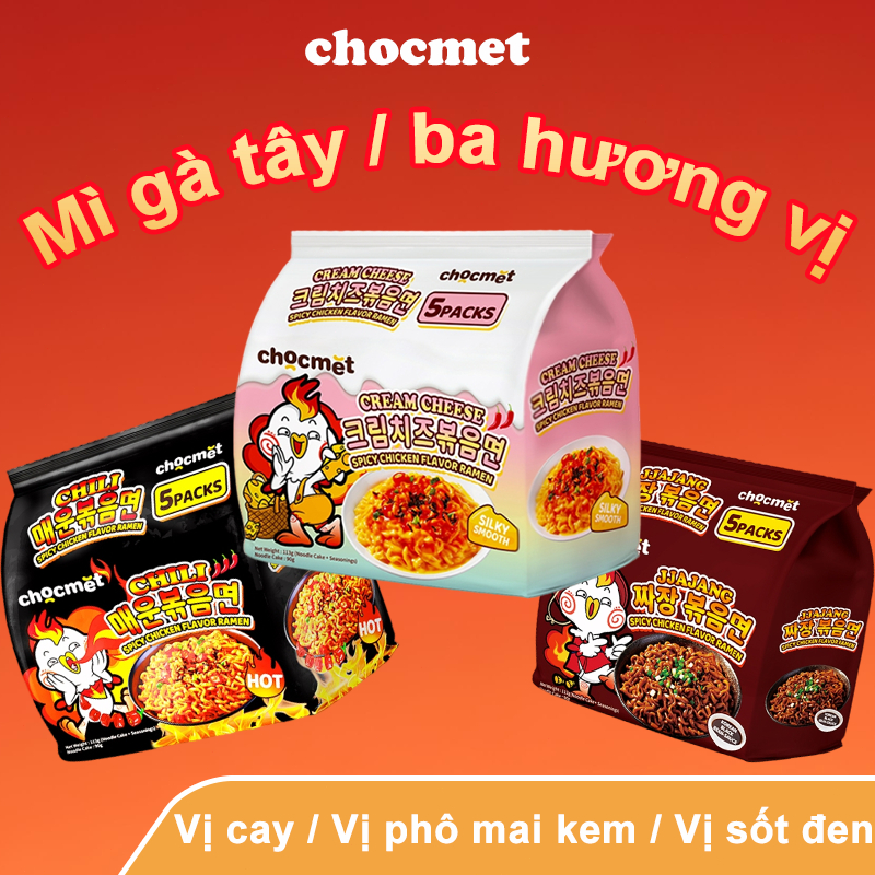 Mì ăn liền CHOCMET 5 chiếc Buldak Ramen Cay Jjajang Phô mai Thực phẩm Hàn Quốc 565g