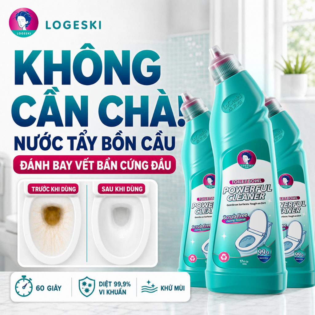 LOGESKI Nước Tẩy Bồn Cầu Không Cần Chà Tẩy Ố Vàng Cặn Bẩn Cứng Đầu Khử Mùi…