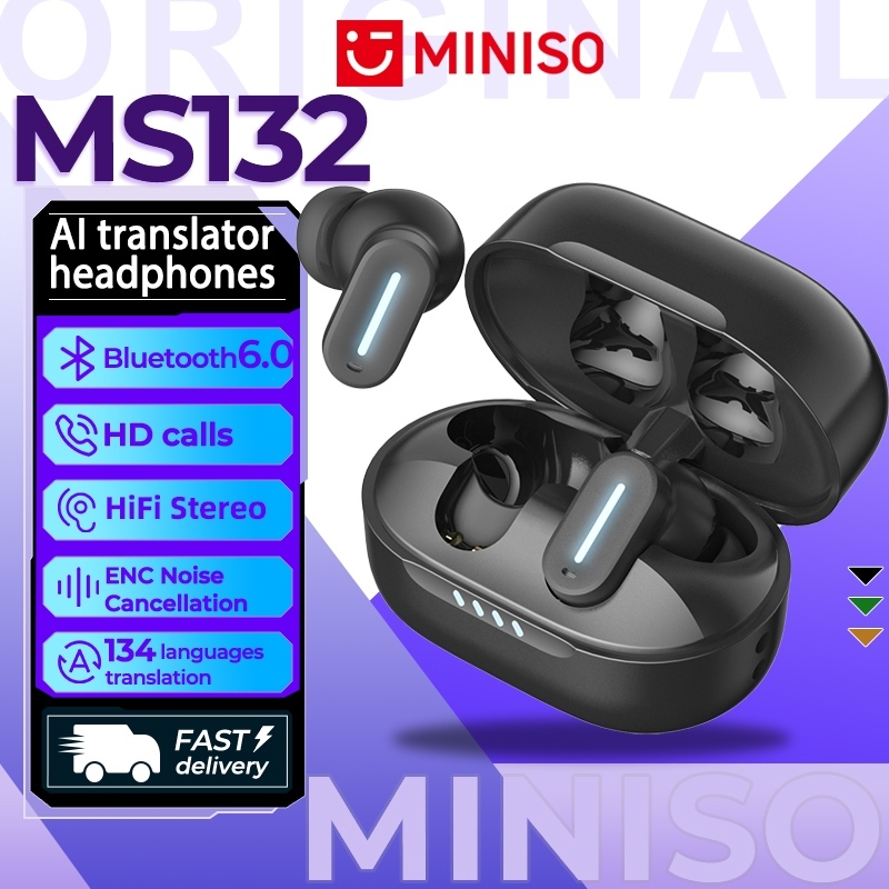 MINISO MS132 Tai Nghe Phiên Dịch AI Bluetooth 6.0 nghe Tai nghe không dây nhét tai Bluetooth chống ồn Màn hình LED đa năng Chất lượng âm thanh Hi-Fi Tương thích với iOS / Android / PC