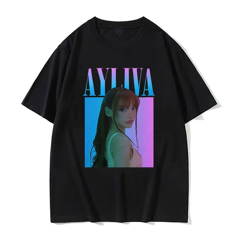 Ayliva Gradient Chân dung Áo thun họa tiết Unisex Quá khổ dáng rộng Dạo phố Áo thun ngắn tay thường 