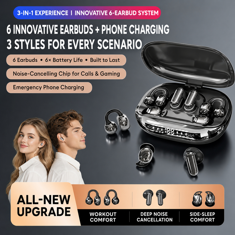 Tai nghe Bluetooth Hyundai GT699S Tai nghe không dây thực sự 6 trong 1 với 3 kiểu đeo Bluetooth 6 0 ENC Giảm tiếng ồn Tai nghe ngủ chơi game có độ trễ thấp | BigBuy360 - bigbuy360.vn