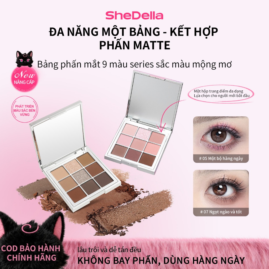 【 SheDella Chính hãng - Trực tiếp từ nhà sản xuất 】 Bảng phấn mắt Matte Formula - Siêu lâu trôi, Siêu phổ biến - 9 màu sắc sống động - Chống nhòe, 9g