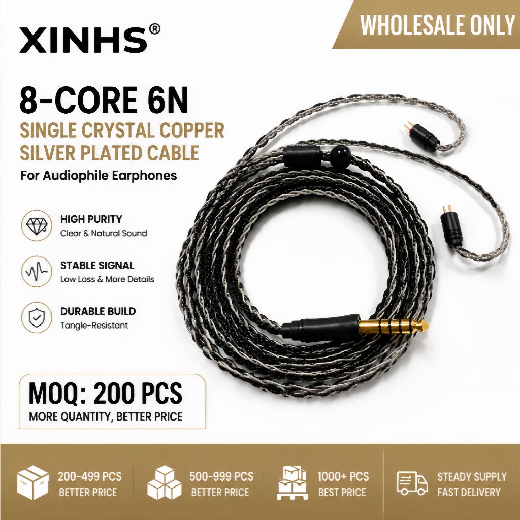 XINHS Wholesale 8 Core 6N Copper Silver Plated Earphone Cable HIFI IEM Upgrade Cable Bulk Order Avai