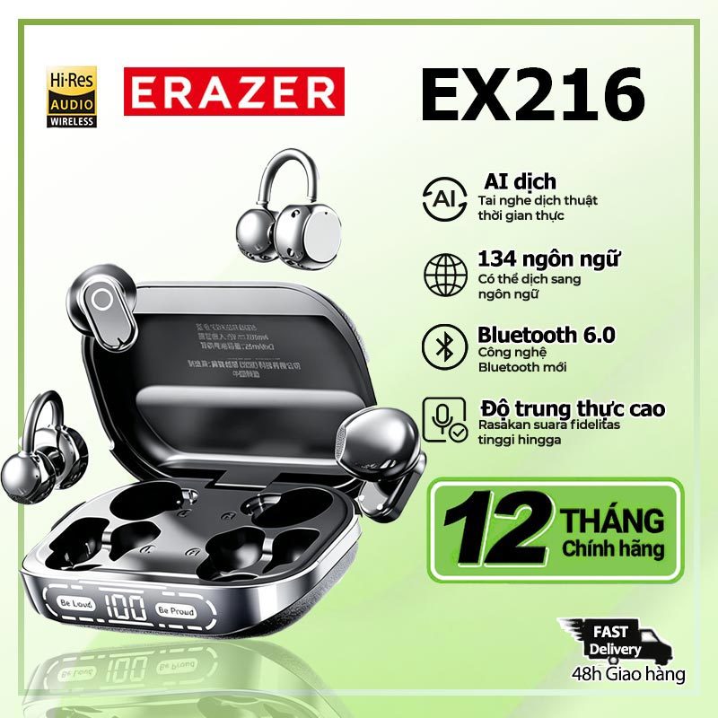 ERAZER EX216 Kẹp tai 2 trong 1 + Tai nghe nhét Bluetooth 6.0 trong Âm thanh IMAX AI ENC Khử tiếng ồn Pin 24H Tai nghe kép | BigBuy360 - bigbuy360.vn
