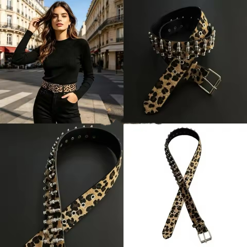 Đinh tán rỗng Bullet Leather Studded Goth Rock Wild có thể điều chỉnh dành cho nữ Punk Belt