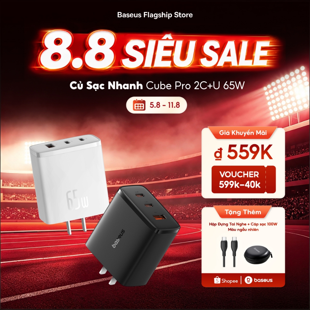 Bộ sạc USB Type C sạc nhanh Baseus 65W GaN cho máy tính xách tay, forTablets | BigBuy360 - bigbuy360.vn