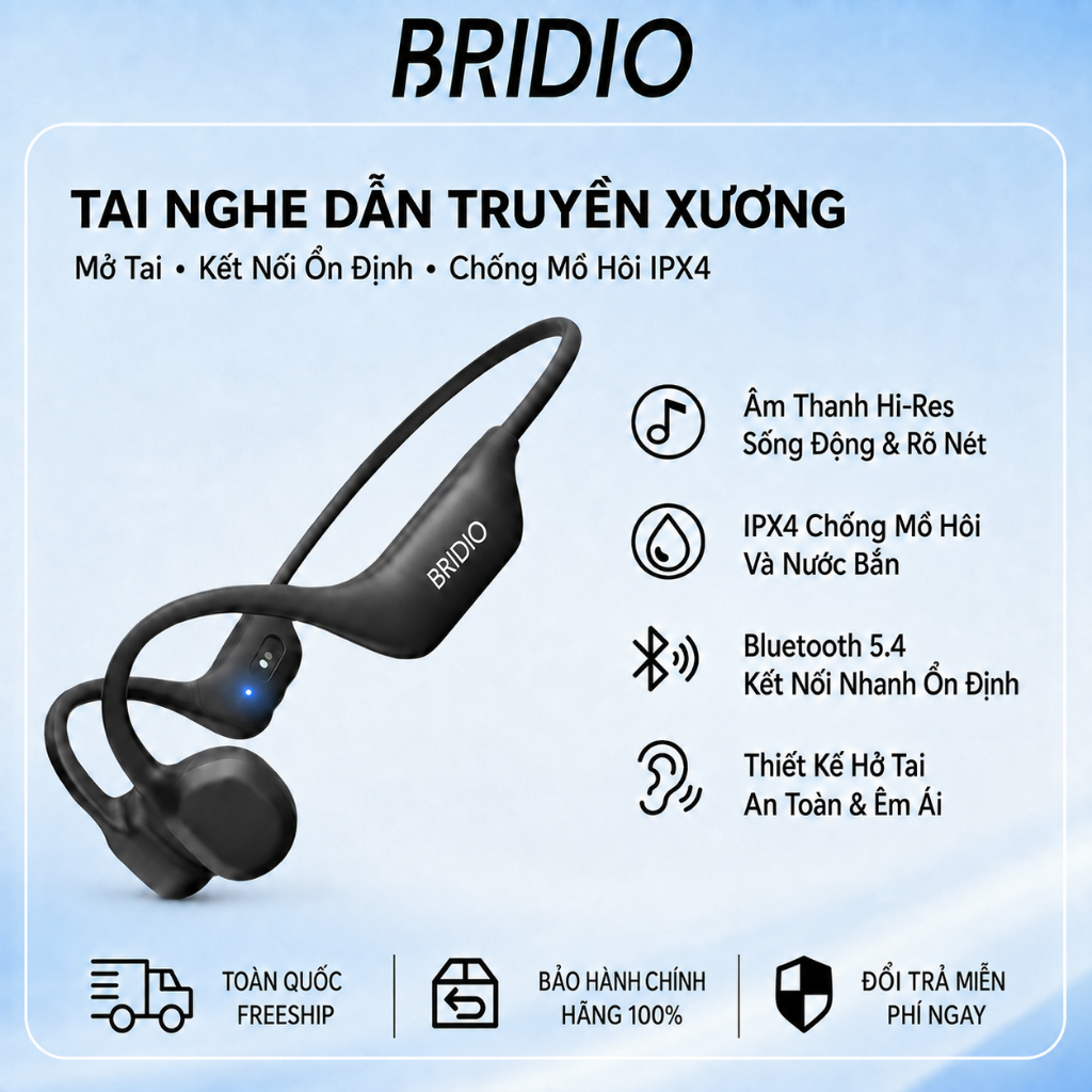 Tai Nghe Bluetooth BRIDIO X13 Dẫn Truyền Xương Chạy Bộ Không Nhét Tai Pin 10H…