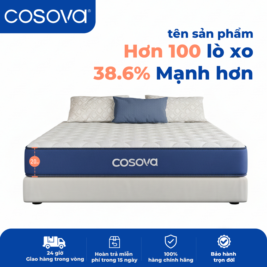 Nệm lò xo bỏ túi COSOVA Cool - Vải chống đá & Bọt Gel thoáng khí 20 / 25CM