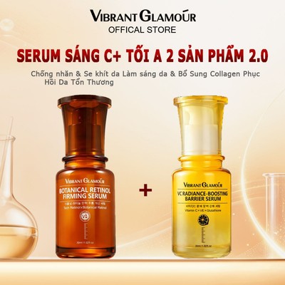 Bộ serum VC và serum Retinol VIBRANT GLAMOUR dùng sáng tối phục hồi da làm sáng mờ xỉn màu giữ ẩm săn chắc da giảm nếp nhăn dung tích 30ml mỗi chai