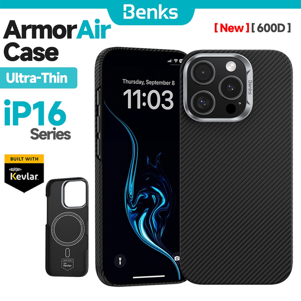 Ốp lưng ArmorAir từ tính Benks tích hợp Kevlar 600D cho IPhone 16 Pro Max Plus Ultra Thin Minimalist