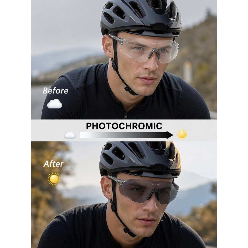 ELICIT Photochromic Kính Đi Xe Đạp Thể Thao Ngoài Trời Kính Mát Người Xe Đạp Kính Mắt Đi Xe Đạp Chạy