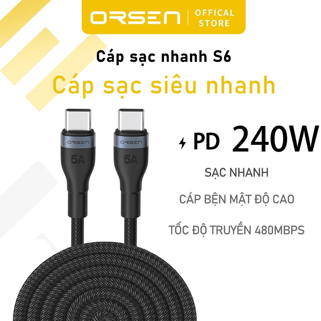 Orsen S6 Cáp sạc nhanh PD 240W Type C E-Marker QC 4.0 Cho Phone 16 17 Pro Max Macbook Samsung S26 | BigBuy360 - bigbuy360.vn