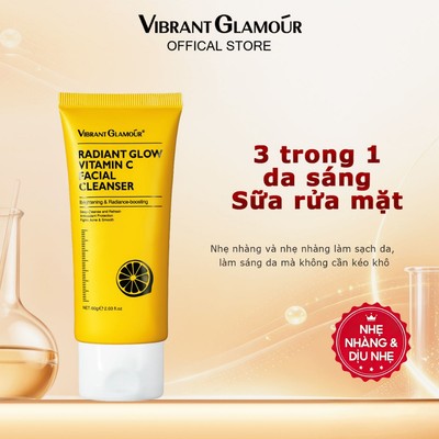 Sữa rửa mặt VIBRANT GLAMOUR Vitamin C Radiant Glow công thức axit amin làm sạch sâu lỗ chân lông làm sáng đều màu da giảm đốm sẫm dịu nhẹ không cồn phù hợp mọi loại da 60g