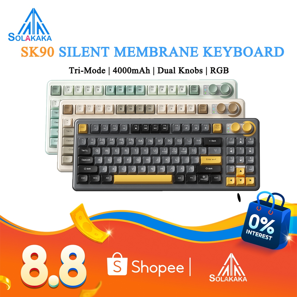 Bàn phím màng không dây SOLAKAKA SK90 90 phím RGB Tri-Mode Bluetooth5.0 / 2.4G / USB-C hỗ trợ có dây Văn phòng Chơi game