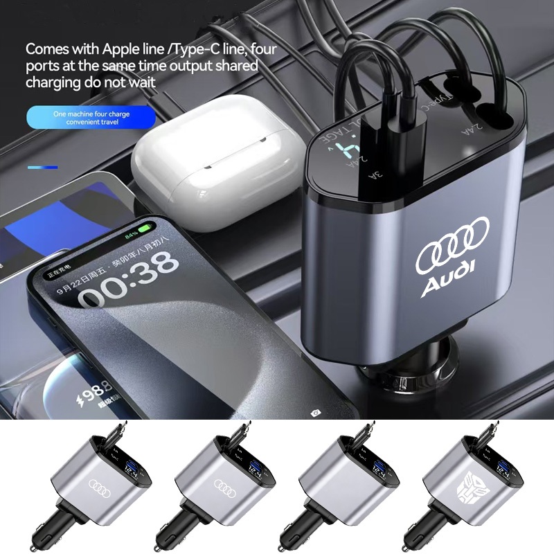 Sạc Xe Audi 6A120W Sạc Siêu Nhanh Đa Năng Chuyển Đổi Cắm USB adapter Sline A3 A4 A5 A6 A7 A8 Q2 Q3 Q