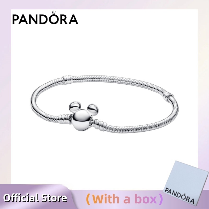Trang sức bạc S925 (có hộp) Pandora Mickey Mouse Clasp Moments Snake Chain Bracelet