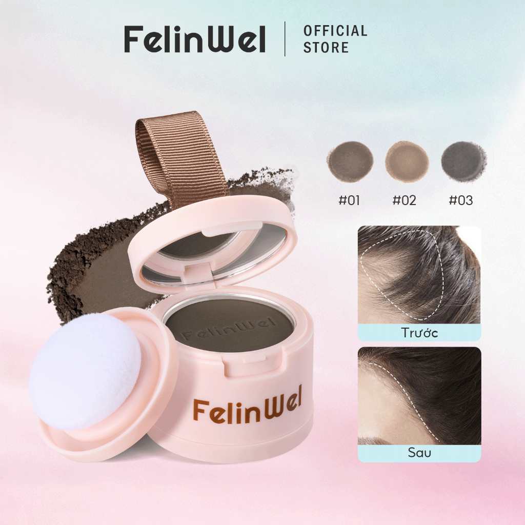 FelinWel - Chấm Hói Tóc, Phấn Che Hói, Phấn Phủ Che Đường Chân Tóc với Gương Và Bông Phấn, Che Phủ Ngay Lập Tức