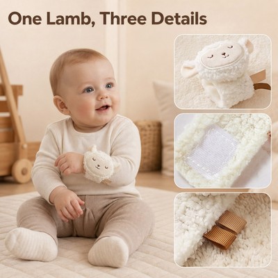 Đồ chơi lục lạc cổ tay cừu cho bé Đồ chơi lục lạc sang trọng có thể đeo được với thẻ giác quan & băng ma thuật Đồ chơi động cơ tinh xảo Quà tặng Boho cho trẻ sơ sinh 0-12 tháng tuổi