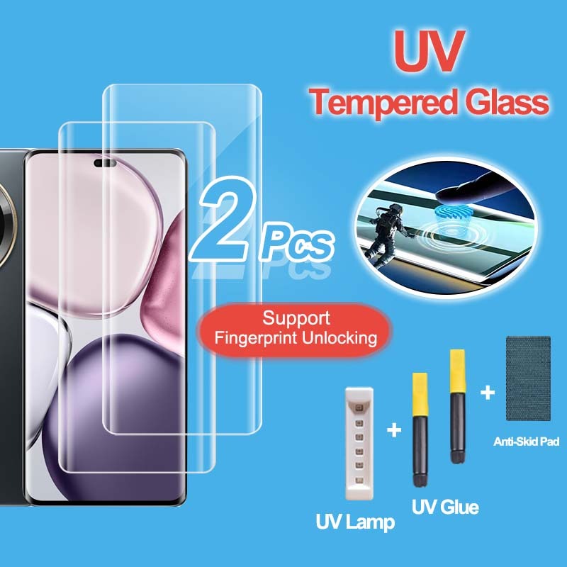 2 Chiếc Kính Cường Lực UV Cho Honor X9C Full Keo Dán Cho Honor X9B X9C Đèn UV Đèn Cong Bảo Vệ Màn Hì