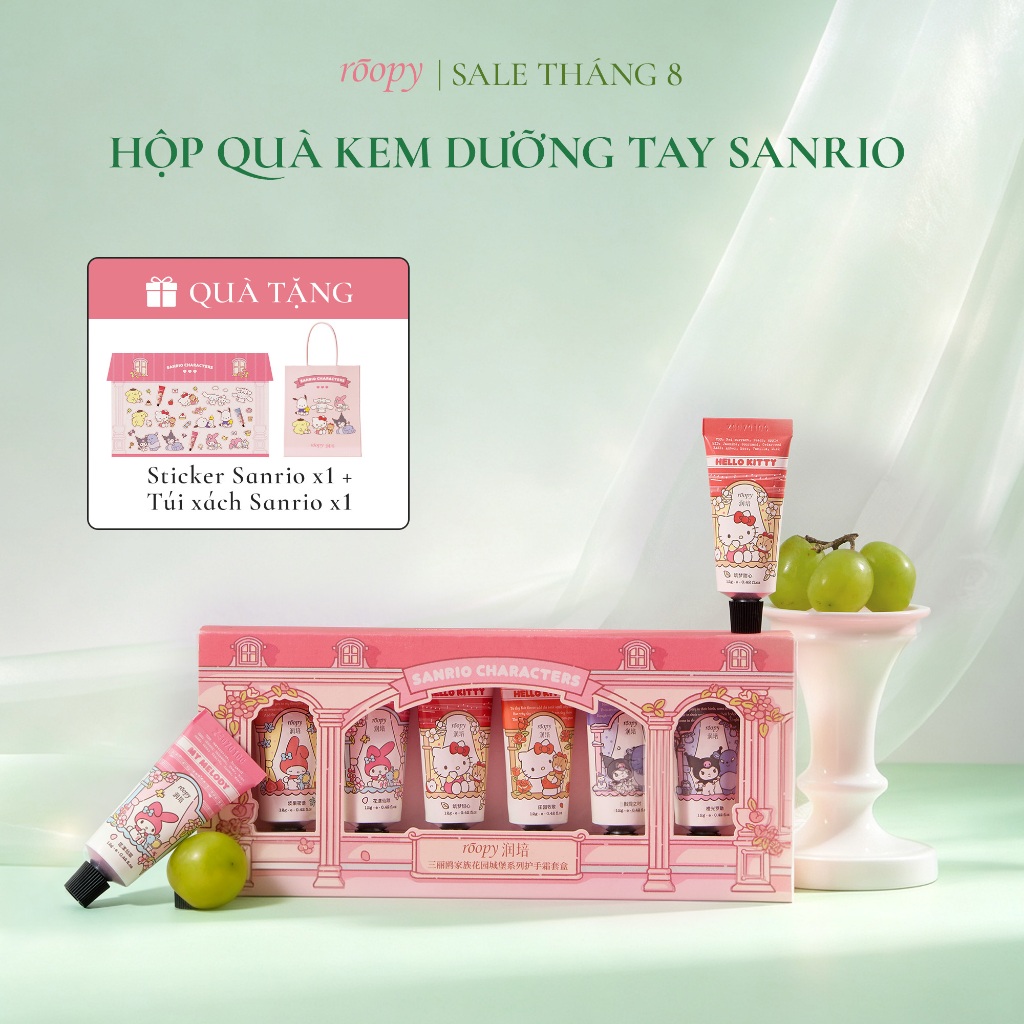 [Roopy × Sanrio] Kem dưỡng da tay và móng hương nước hoa phiên bản hợp tác 12g*6, chứa dầu hạt mỡ / dầu ô liu, công thức 3 tầng hương pha chế riêng, dưỡng ẩm mềm mịn – Quà tặng sinh nhật / Valentine / 8/3 / Tốt nghiệp / Lễ Tết