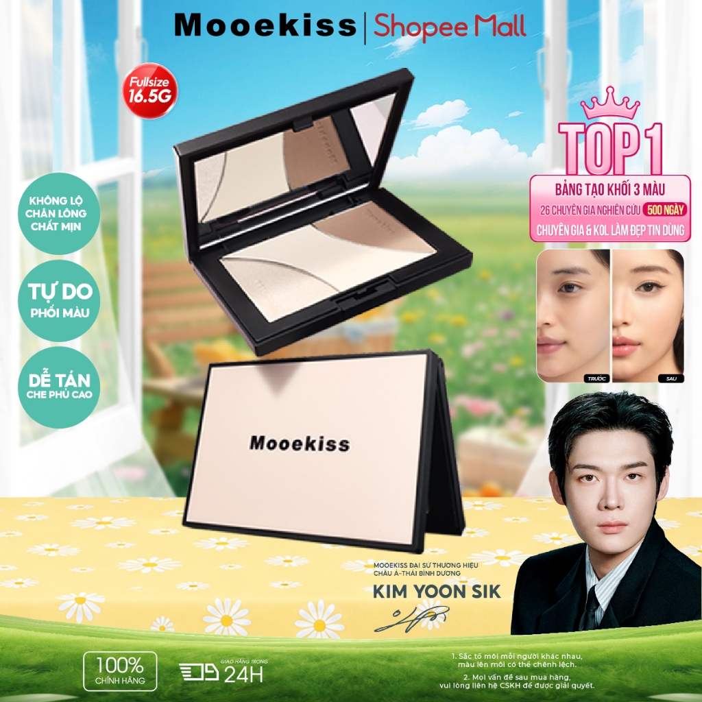 Bảng Tạo Khối Mooekiss 3 Màu 16.5g, Contour & Highlight, Tạo Chiều Sâu Khuôn Mặt, Lâu Trôi
