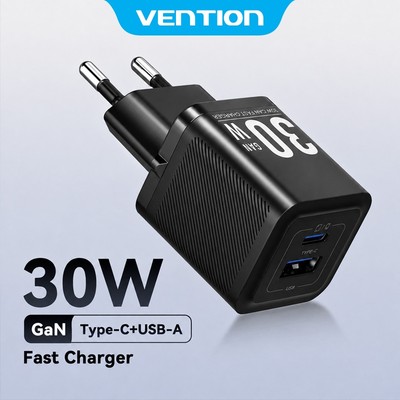 Vention Cốc sạc nhanh 30W GaN sạc USB C Sạc PD + USB 2 cổng 20W với QC4.0 PD USB typec nhanh US cho Ip 16 Samsung Android, Chính Hãng, BH 12 tháng