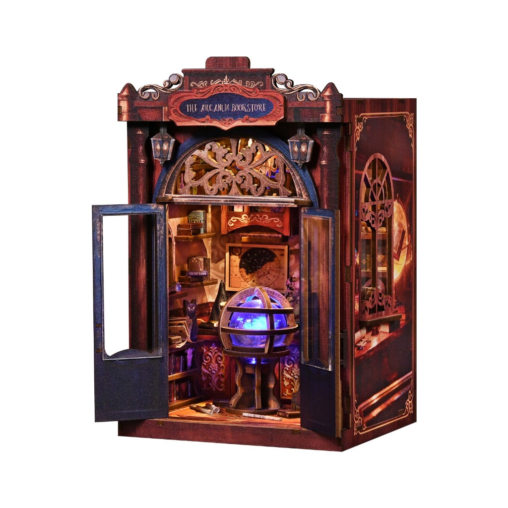DIY Magic Bookstore Book Nook Kit LED Light Up Wizard Shop 3D Bookstore Micro Landscape Building Mod