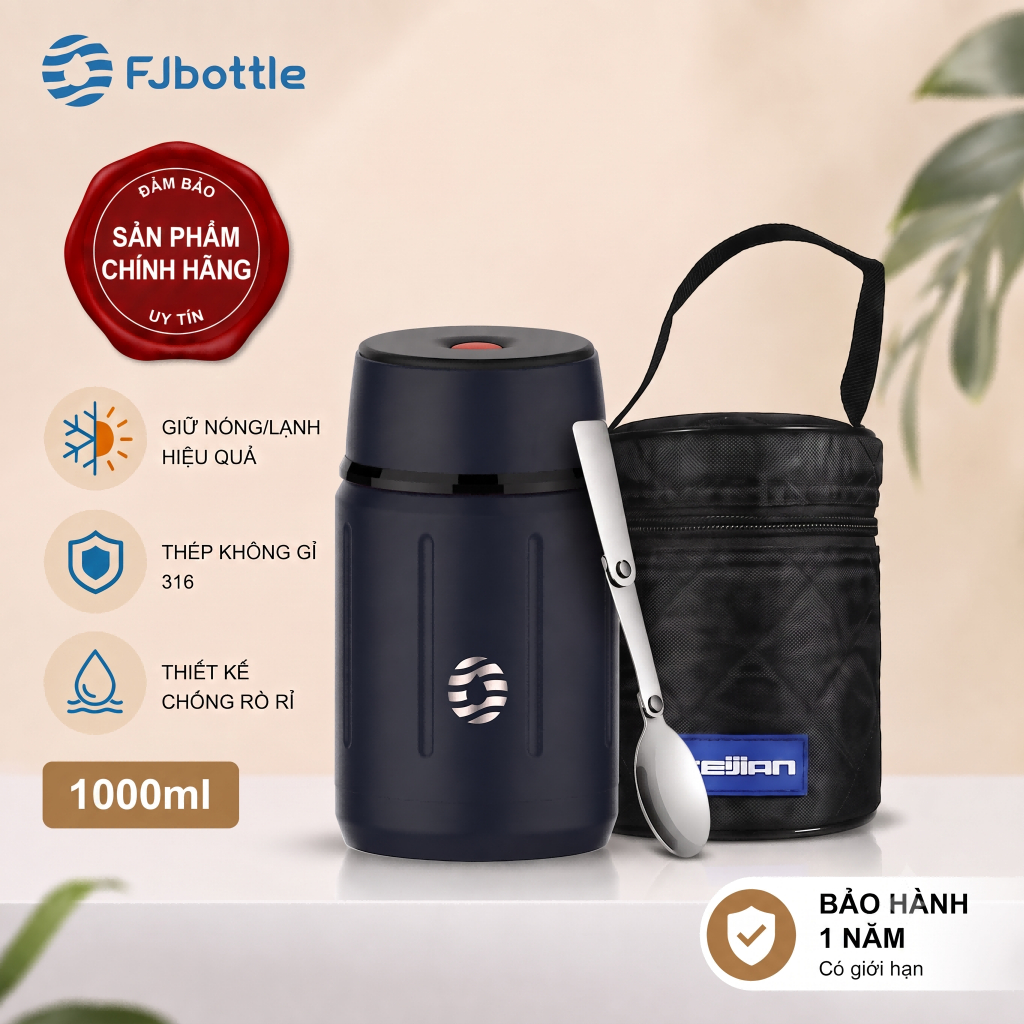 Hộp Cơm Giữ Nhiệt FJbottle 1000ml Inox 316 Chống Tràn, Giữ Nóng Lâu Cho Nhân Viên & Học Sinh