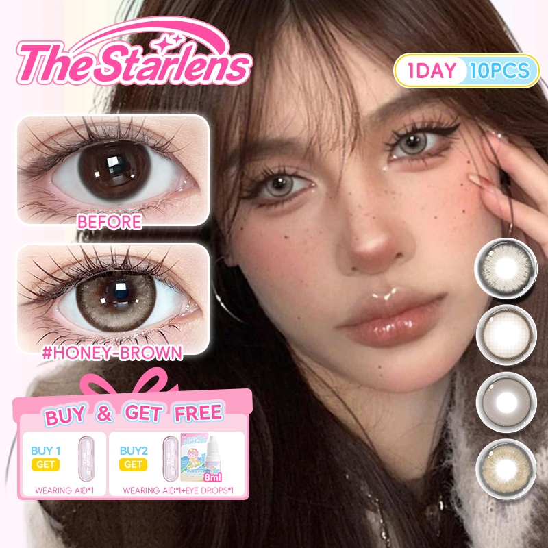 Kính áp tròng Starlens lens 1 ngày được mềm màu nâu-xám 10 chiếc DIA14.2-14.5 kính cận thị thoải mái