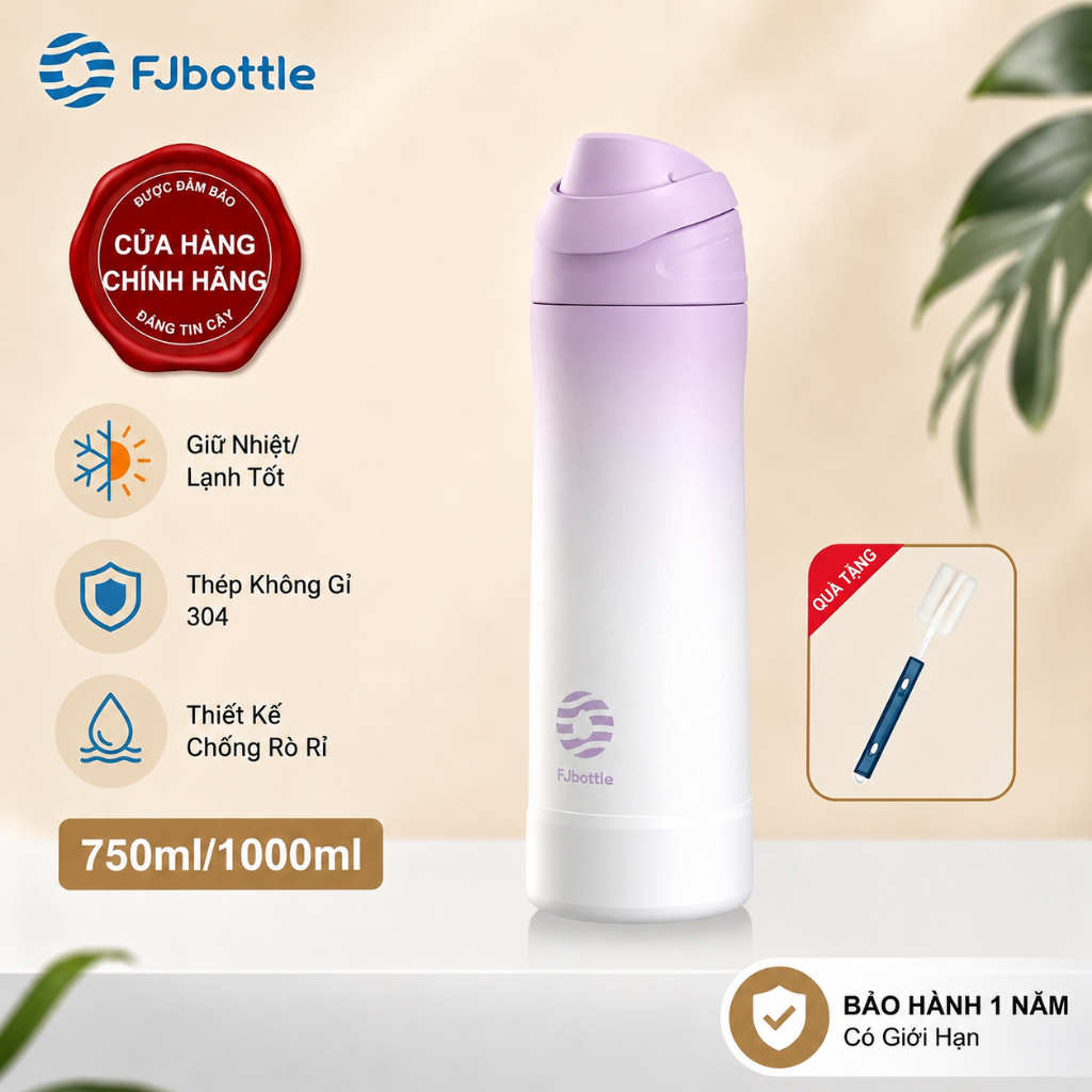 Bình Giữ Nhiệt FJbottle 750/1000 Bình Nước Giữ Nhiệt Thể Thao Cho Học Sinh One-Touch Kèm Cọ Rửa