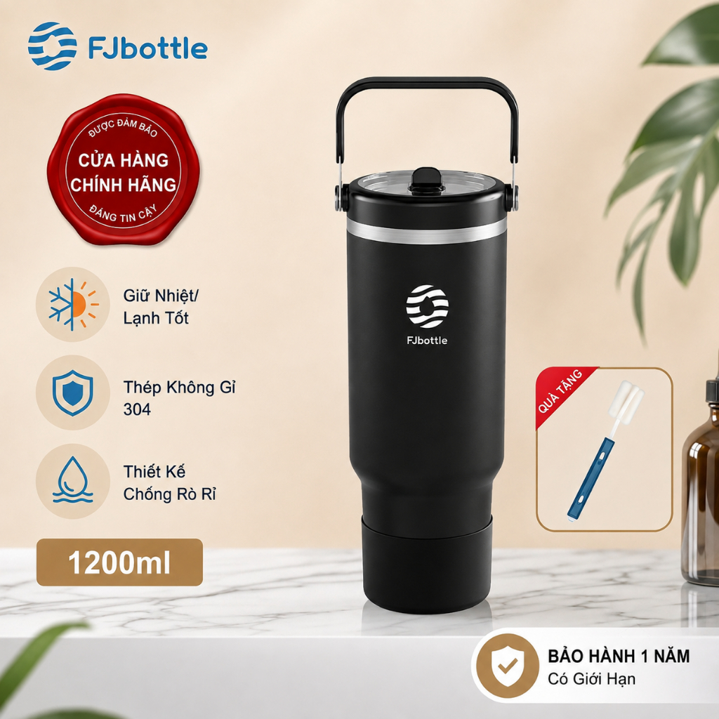 Bình Giữ Nhiệt FJbottle 1200ml Phong Cách Metro Cafe, Có Quai Xách & Ống Hút Bình Nước Giữ Nhiệt