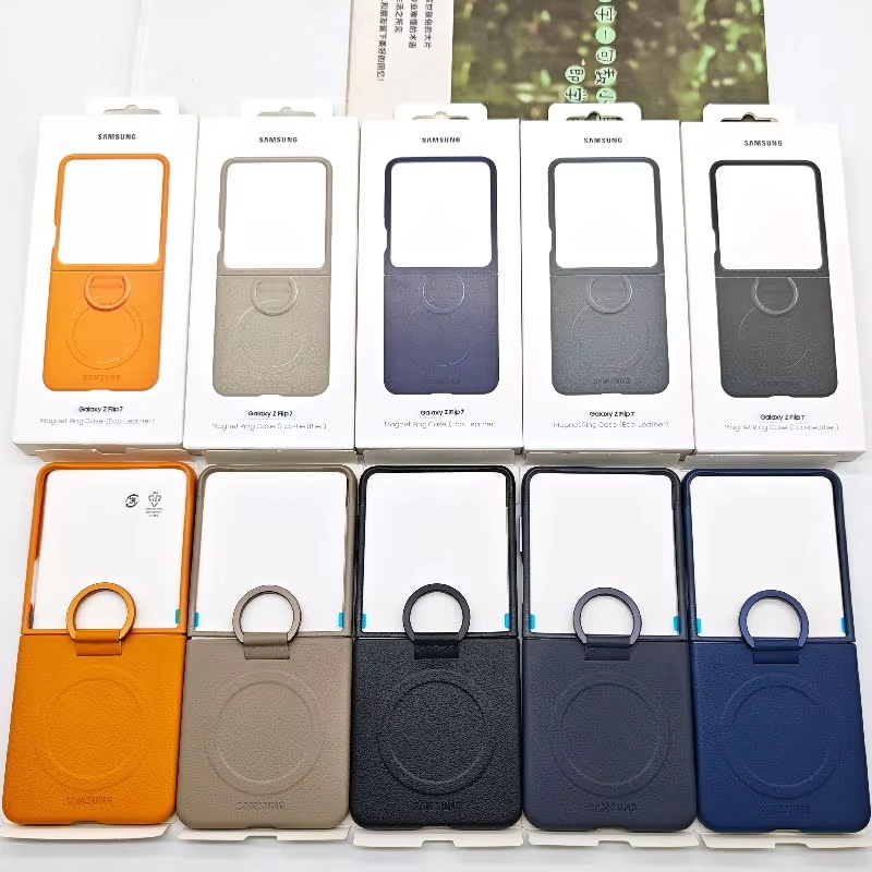 Ốp lưng Samsung Galaxy Z Flip 7 Flip7 Luxury Eco Leather Ring Case Bìa cứng Vỏ bảo vệ mặt sau z flip