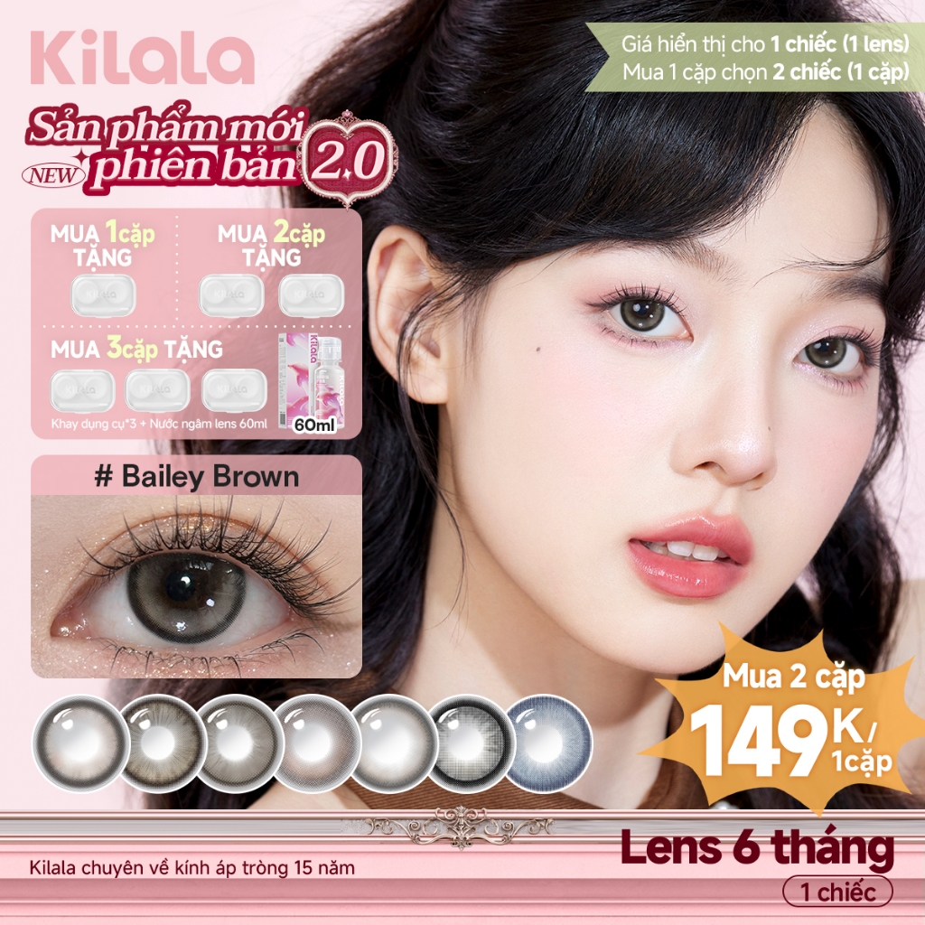 Kính áp tròng Kilala màu nâu Dolly Collection DIA  14.5mm lens cận 6 tháng có độ 0-7[Giá 1 chiếc len