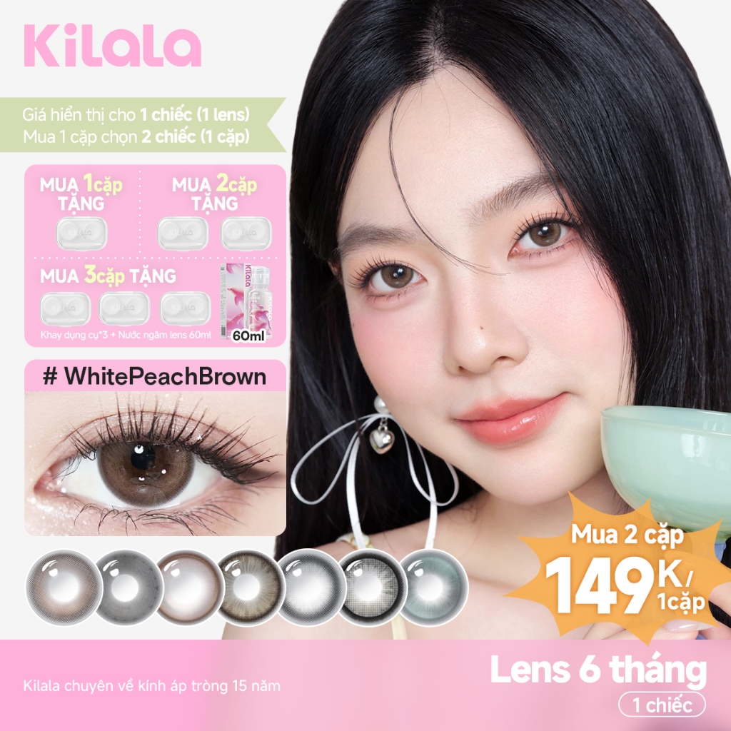 Kính áp tròng Kilala màu nâu Bright Amber/ Pearly Grey/lens cận 6 tháng DIA 14.2-14.5mm có độ (0-7) 