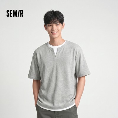 Semir Nặng Waffle Đan Áo Nam Cổ Chữ V Màu Khối Lớp Nhìn Thư Giãn Thường Ngày 2026