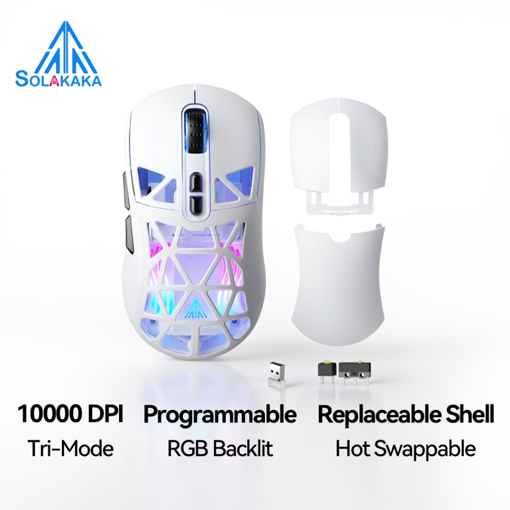Solaka SM802 Chuột tùy chỉnh Vỏ có thể thay thế Kết nối ba chế độ RGB 6 DPI Điều chỉnh hỗ trợ tùy chỉnh