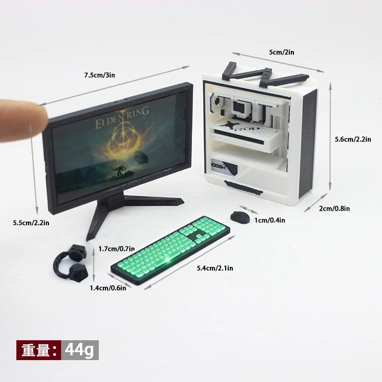 Tỉ Lệ 1: 12 Mini Chơi Game Bàn Thiết Lập Nhà Búp Bê Nội Thất Mini PC Case Màn Hình Bàn Phím Tai Nghe
