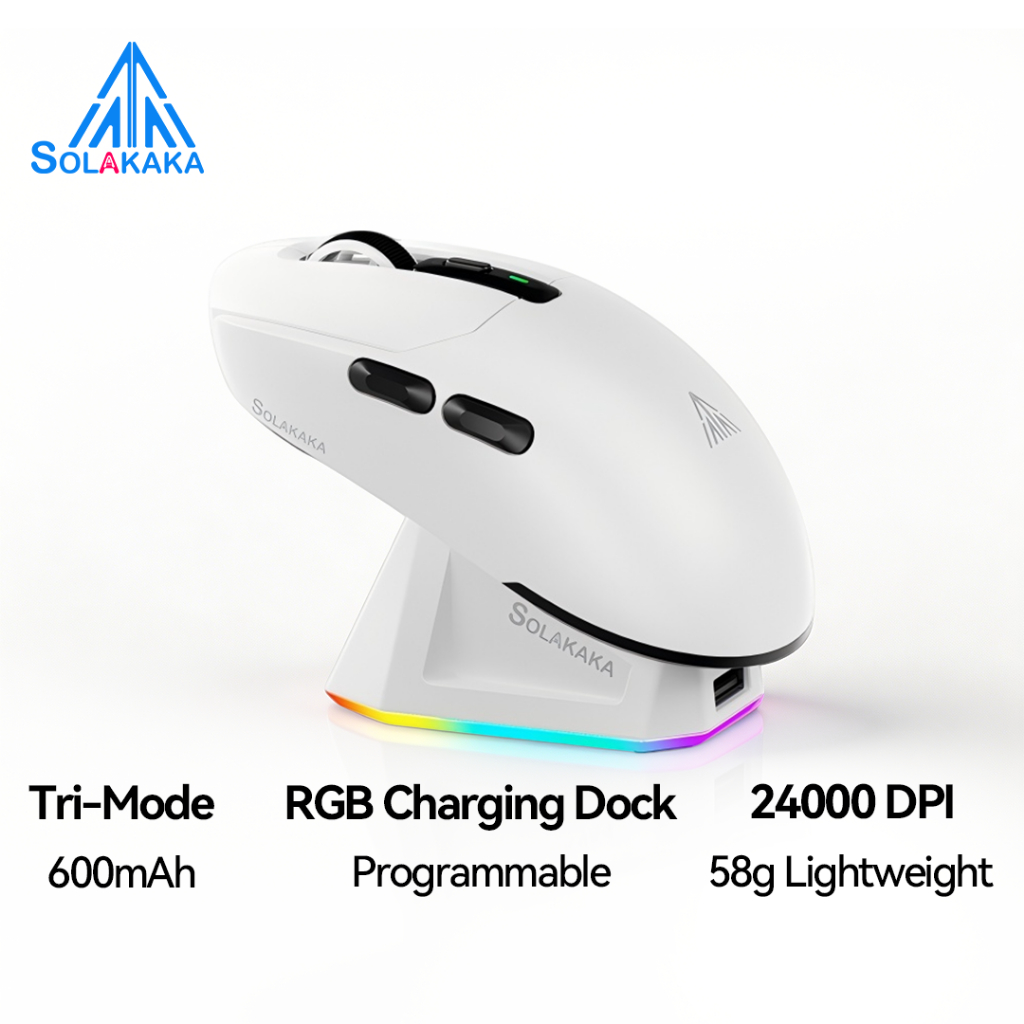 Chuột không dây SOLAKA SM820 Bluetooth / 2.4G / USB-C 24000 DPI 600mAh Sạc nhanh RGB Dock 62g Chuột nhẹ