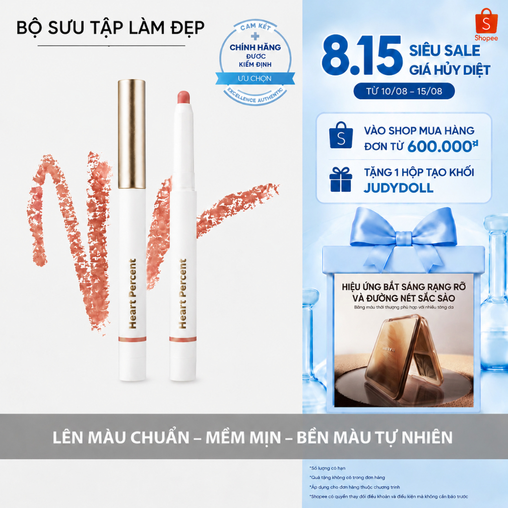 Chì Kẻ Môi Heart Percent 06 Rose Beige 20 Salmon Beige Tạo Nền Son Mịn Viền Môi Đẹp