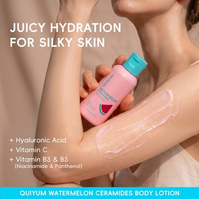 QUIYUM Dưa Hấu Ceramides Body Lotion 65ml Juicy Hydrat hóa 5X Ceramide Barrier Repair Niacinamide Vitamin C B5 Brightening Dưỡng ẩm Du lịch Size