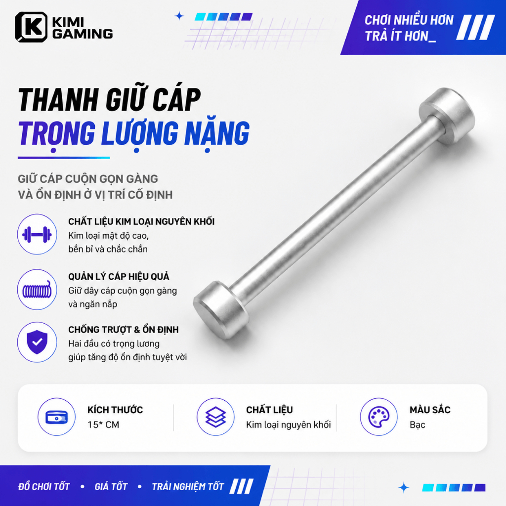 Thanh Giữ Cáp Coiled Cable Weight Kim Loại Đặc Cho Dây Bàn Phím Gaming Cable Management Desk Setup