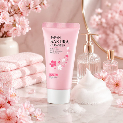 Sữa rửa mặt LAIKOU hoa anh đào Nhật Bản kiềm dầu làm sạch mụn đầu đen thu nhỏ lỗ chân lông chuyên dụng 50g