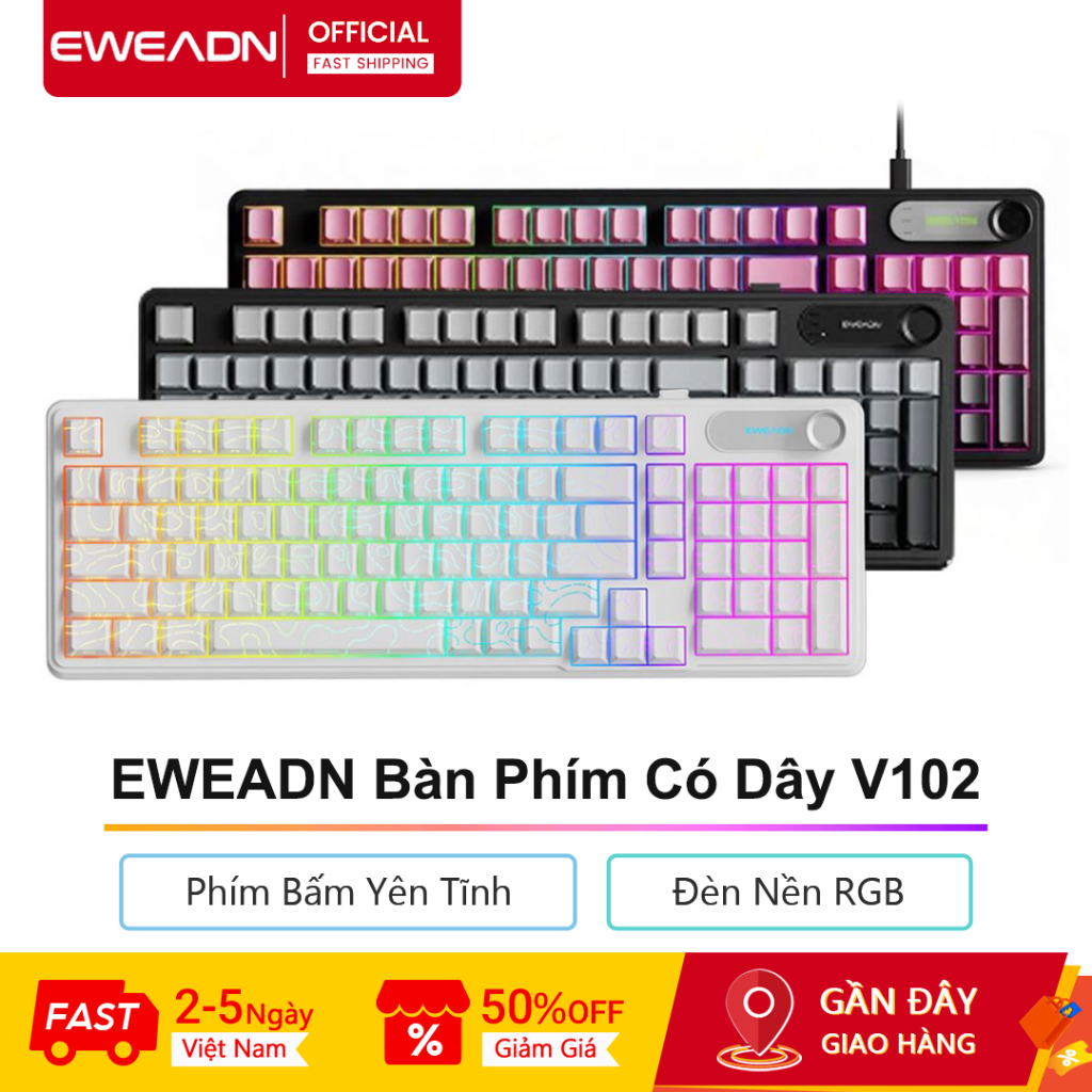 EWEADN Bàn Có Dây V102 Bố Cục 99 Đèn Nền RGB Phím Bấm Yên Tĩnh Wired Keyboard Bàn Phím Laptop Bàn Ph
