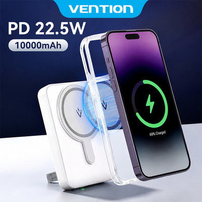 Vention Sạc Dự Phòng Không Dây 10000mAh  có sạc nhanh  22.5W Nam Châm - Từ Tính - Pin Sạc dự phòng 5000mAh Power Bank Mini Cao Cấp - Có Magsafe cho Phone 16 - Hàng Chính Hãng