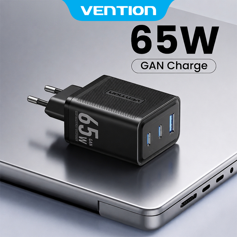 Vention Củ sạc nhanh GaN 65W -  3 cổng (2 USB-C + 1 USB-A) hỗ trợ PD 3.0, QC 4.0, PPS -  Sạc Nhanh L