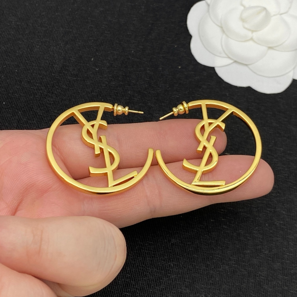 Saint Laurent Phong Cách Mới Vàng Hình Chữ C Vòng Tròn Lớn Rỗng Bông Tai Hình Học Đơn Giản Họa Tiết 