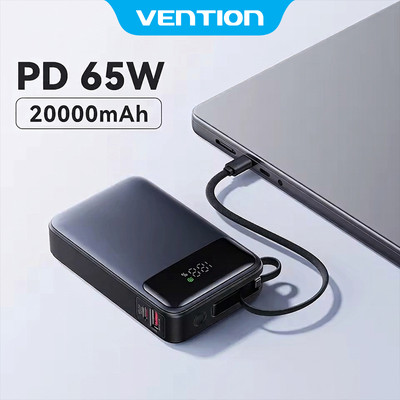 Vention Sạc dự phòng có sạc nhanh 65W -20000mAh, PD 3 chiều, QC 4.0, Dây Cáp Tích Hợp, Hình LED, 3 cổng sạc, Nhanh Cho Laptop/Máy Tính Xách Tay/phone 17/16/15/14/13/12/11, samsung, xiaomi, Được Mang Lên Máy Bay, Hàng Chính Hãng, BH 12 tháng