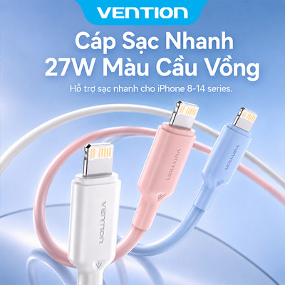 Vention Cáp Sạc Nhanh  27W PD USB-C Lightning 1.2m - Cho iPhone 14/13/12/11 & iPad - Chính Hãng, Sạc Nhanh 27W
