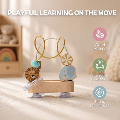 Cốc Hút Bằng Gỗ Hạt Mê Cung Đồ Chơi Động Vật Hạt Con Lăn Coaster Có Đế Hút Montessori Động Cơ Mịn Đồ Chơi Cảm Giác Cho Ghế Cao Tặng Cho Trẻ Sơ Sinh 6-18 Tháng